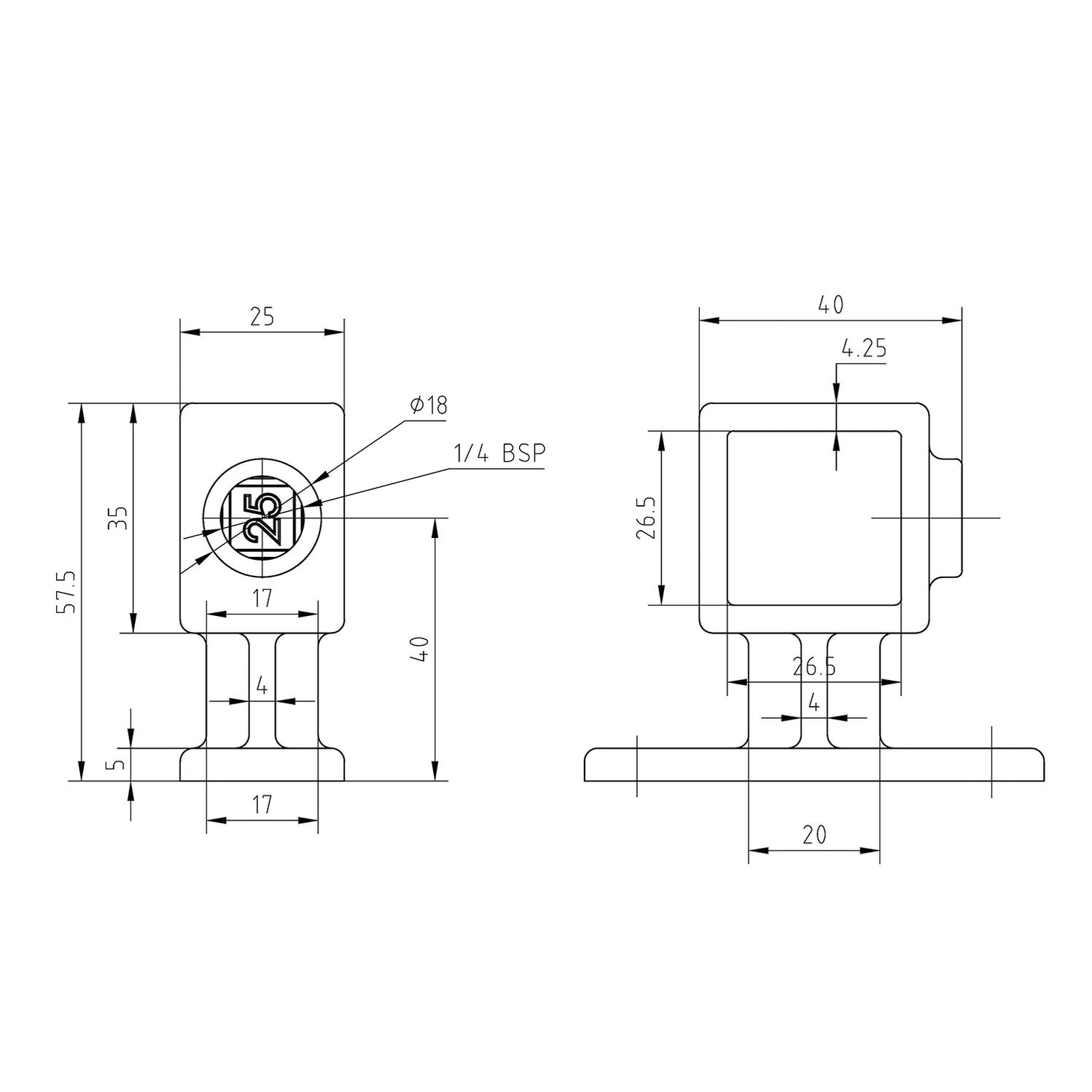 Doos Leuningdrager - zwart - vierkant - 25 mm (120 stuks)
